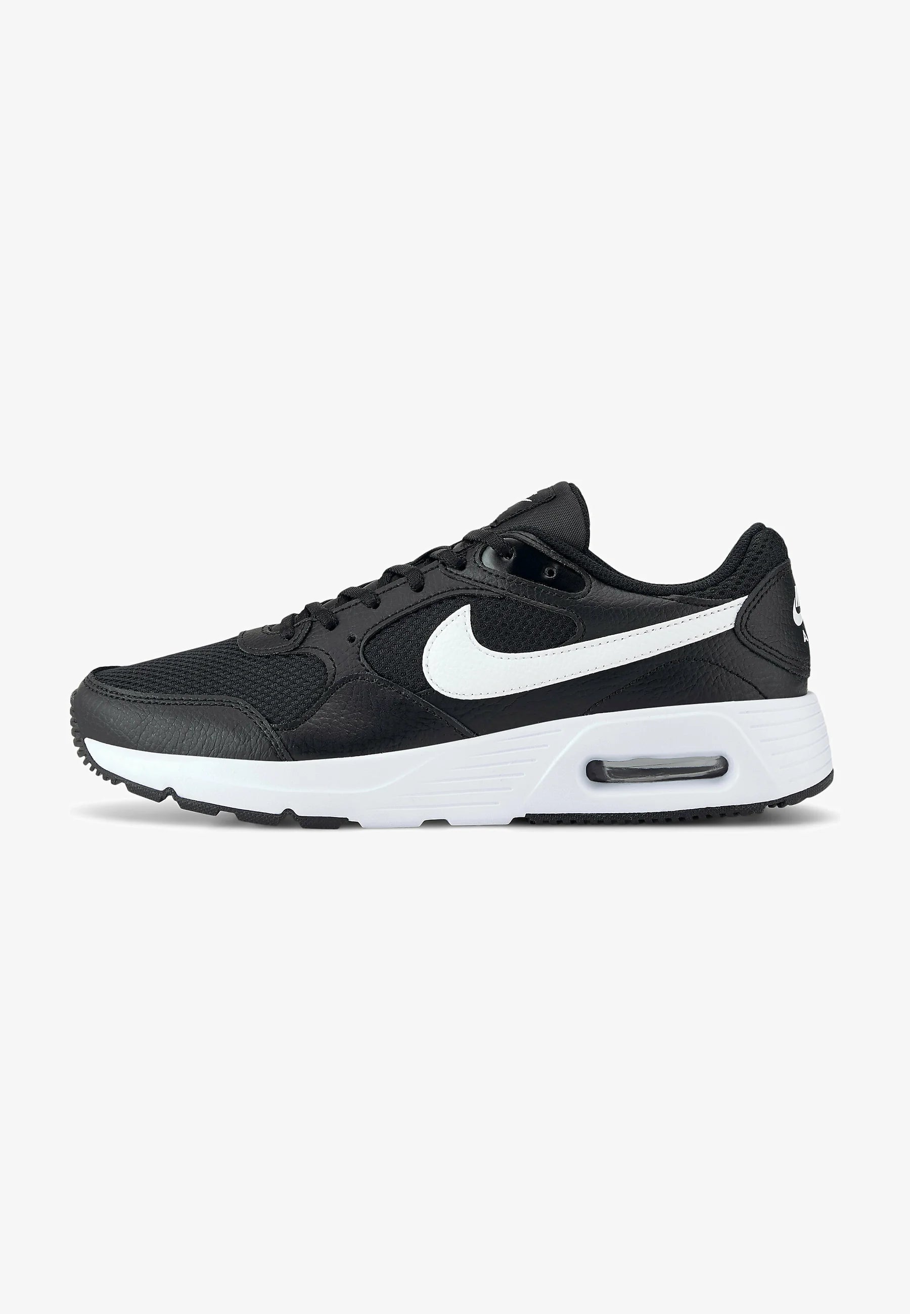 Nike Air Max SC, caractérisée par sa tige en maille noire et son logo Swoosh blanc