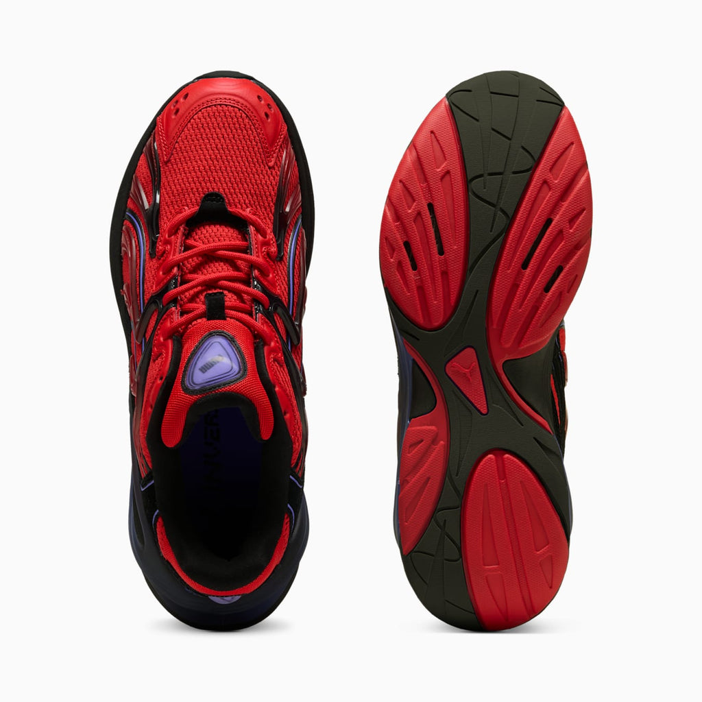 Puma Inverse Rev (référence style 402380-01), décliné dans le coloris PUMA Red / Dark Amethyst / PUMA Black