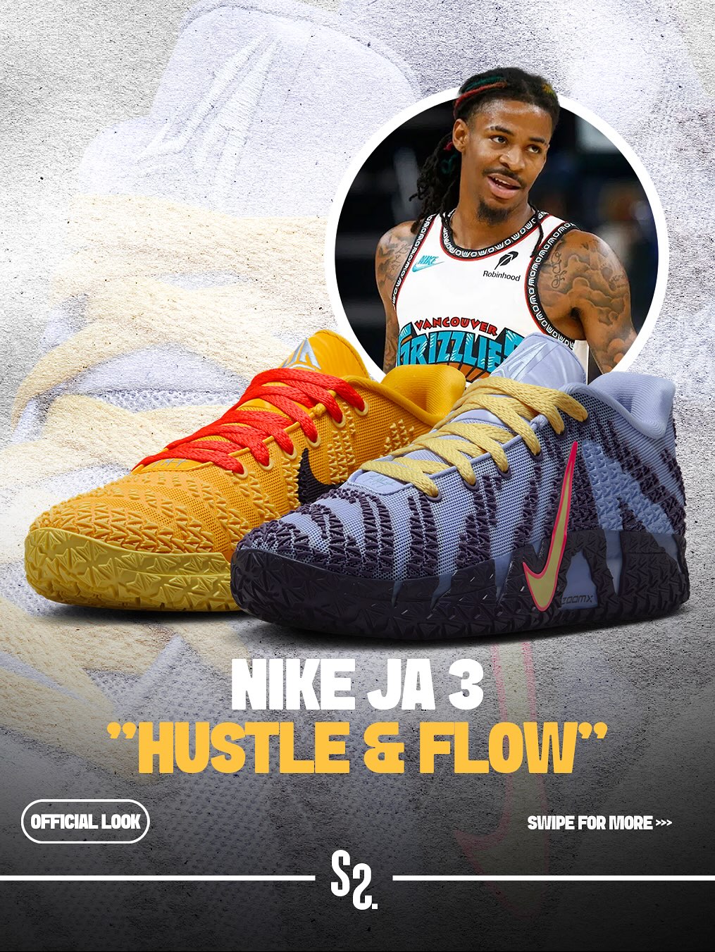 Nike Ja 3 « Hustle & Flow » (également connue sous le nom de « Channel 12 »). Il s'agit du troisième modèle signature de la star de la NBA Ja Morant, conçu par Nike Basketball.